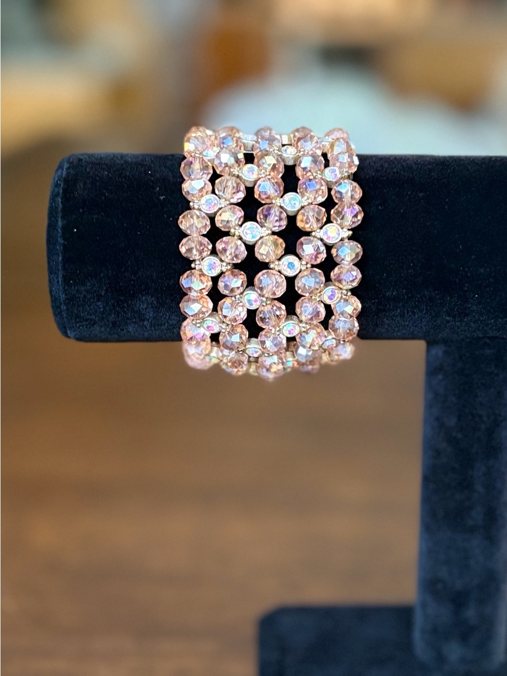 Rose Pink Multi-Row Crystal Stretch Bracelet